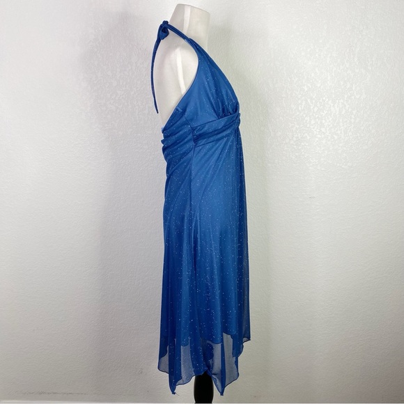Vintage Finesse Blue Glittery Halter Cocktail Dress - Picture 6 of 10